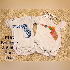 TWIN B/G Florida Onesies with matching bow, Size 3-6 Months, Boutique